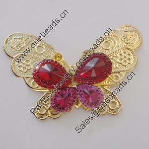 Iron Cabochons With Crystal Beads. Fashion jewelry findings. Lead-free. Animal 62x42mm Sold by Bag