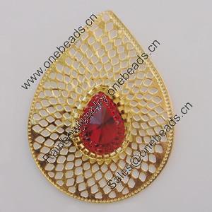 Iron Pendant With Crystal Beads. Fashion Jewelry findings. Lead-free. 54x40mm Sold by Bag