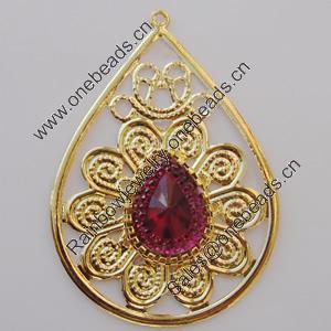 Iron Pendant With Crystal Beads. Fashion Jewelry findings. Lead-free. Teardrop 59x41mm Sold by Bag