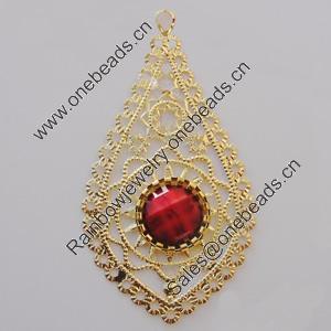 Iron Pendant With Crystal Beads. Fashion Jewelry findings. Lead-free. 65x34mm Sold by Bag