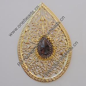Iron Pendant With Crystal Beads. Fashion Jewelry findings. Lead-free. Teardrop 67x45mm Sold by Bag