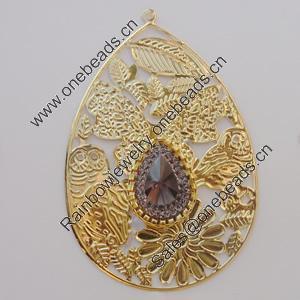 Iron Pendant With Crystal Beads. Fashion Jewelry findings. Lead-free. Teardrop 68x45mm Sold by Bag