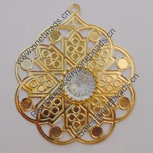 Iron Pendant With Crystal Beads. Fashion Jewelry findings. Lead-free. Flower 55mm Sold by Bag