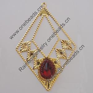 Iron Pendant With Crystal Beads. Fashion Jewelry findings. Lead-free. Diamond 76x51mm Sold by Bag