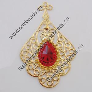 Iron Pendant With Crystal Beads. Fashion Jewelry findings. Lead-free. Flower 61x38mm Sold by Bag