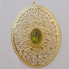 Iron Pendant With Crystal Beads. Fashion Jewelry findings. Lead-free. Flat oval 63x46mm Sold by Bag