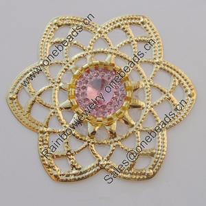 Iron Cabochons With Crystal Beads. Fashion jewelry findings. Lead-free. Flower 45mm Sold by Bag