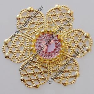 Iron Cabochons With Crystal Beads. Fashion jewelry findings. Lead-free. Flower 41mm Sold by Bag