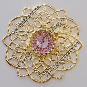 Iron Cabochons With Crystal Beads. Fashion jewelry findings. Lead-free. Flower 43mm Sold by Bag