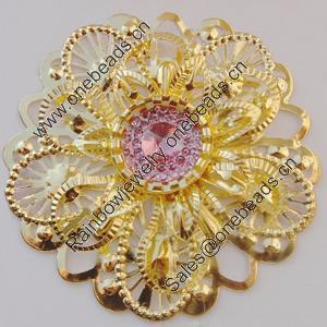 Iron Cabochons With Crystal Beads. Fashion jewelry findings. Lead-free. Flower 48mm Sold by Bag