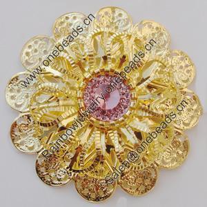 Iron Cabochons With Crystal Beads. Fashion jewelry findings. Lead-free. Flower 49mm Sold by Bag