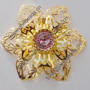 Iron Cabochons With Crystal Beads. Fashion jewelry findings. Lead-free. Flower 54mm Sold by Bag