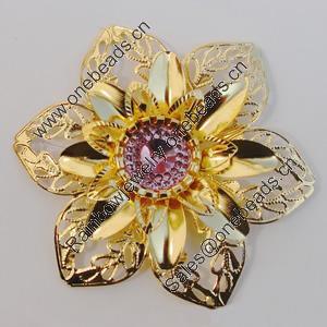 Iron Cabochons With Crystal Beads. Fashion jewelry findings. Lead-free. Flower 55mm Sold by Bag