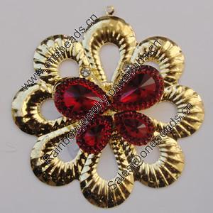 Iron Pendant With Crystal Beads. Fashion Jewelry findings. Lead-free. Flower 59mm Sold by Bag