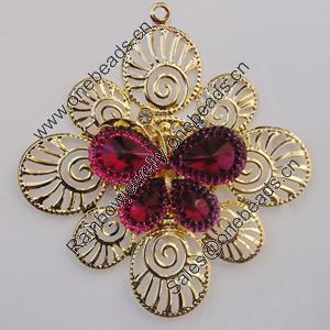 Iron Pendant With Crystal Beads. Fashion Jewelry findings. Lead-free. Flower 66mm Sold by Bag