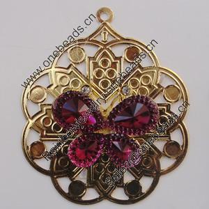 Iron Pendant With Crystal Beads. Fashion Jewelry findings. Lead-free. Flower 65x53mm Sold by Bag