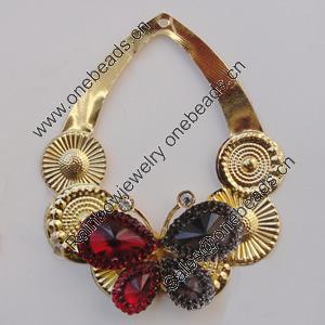 Iron Pendant With Crystal Beads. Fashion Jewelry findings. Lead-free. Flower 66x54mm Sold by Bag