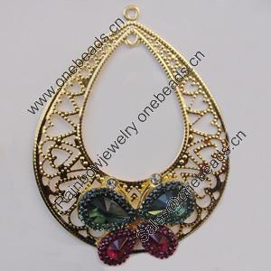 Iron Pendant With Crystal Beads. Fashion Jewelry findings. Lead-free. 73x57mm Sold by Bag
