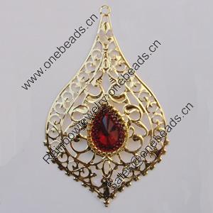 Iron Pendant With Crystal Beads. Fashion Jewelry findings. Lead-free. 80x50mm Sold by Bag