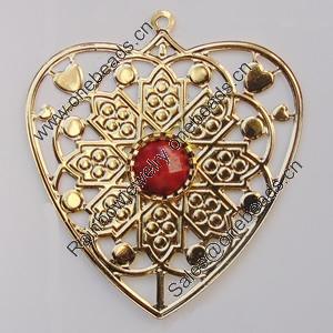 Iron Pendant With Resin Beads. Fashion Jewelry findings. Lead-free. Heart 65x59mm Sold by Bag