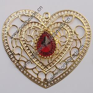 Iron Pendant With Crystal Beads. Fashion Jewelry findings. Lead-free. Heart 56x62mm Sold by Bag