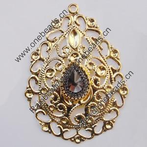 Iron Pendant With Crystal Beads. Fashion Jewelry findings. Lead-free. 76x56mm Sold by Bag