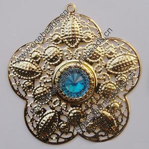 Iron Pendant With Crystal Beads. Fashion Jewelry findings. Lead-free. Flower 65mm Sold by Bag