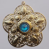 Iron Pendant With Crystal Beads. Fashion Jewelry findings. Lead-free. Flower 65mm Sold by Bag