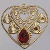 Iron Pendant With Crystal Beads. Fashion Jewelry findings. Lead-free. Heart 57x62mm Sold by Bag