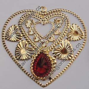 Iron Pendant With Crystal Beads. Fashion Jewelry findings. Lead-free. Heart 57x62mm Sold by Bag