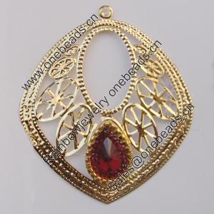 Iron Pendant With Crystal Beads. Fashion Jewelry findings. Lead-free. 68x60mm Sold by Bag