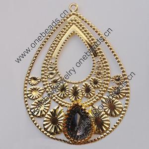 Iron Pendant With Crystal Beads. Fashion Jewelry findings. Lead-free. Teardrop 71x54mm Sold by Bag