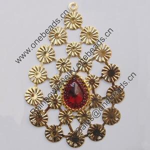 Iron Pendant With Crystal Beads. Fashion Jewelry findings. Lead-free. 80x54mm Sold by Bag
