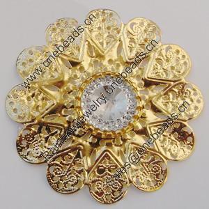 Iron Cabochons With Crystal Beads. Fashion jewelry findings. Lead-free. Flower 50mm Sold by Bag