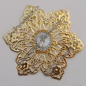 Iron Cabochons With Crystal Beads. Fashion jewelry findings. Lead-free. Flower 60mm Sold by Bag