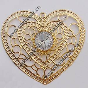 Iron Pendant With Crystal Beads. Fashion Jewelry findings. Lead-free. Heart 58x63mm Sold by Bag