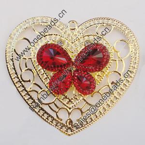 Iron Pendant With Crystal Beads. Fashion Jewelry findings. Lead-free. Heart 59x63mm Sold by Bag