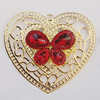 Iron Pendant With Crystal Beads. Fashion Jewelry findings. Lead-free. Heart 59x63mm Sold by Bag