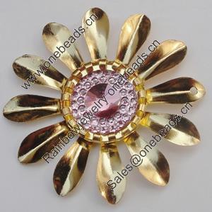 Iron Cabochons With Crystal Beads. Fashion jewelry findings. Lead-free. Flower 35mm Sold by Bag