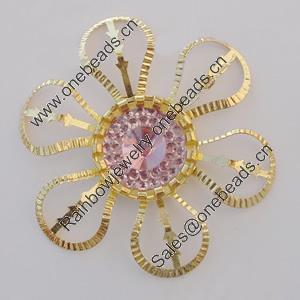 Iron Cabochons With Crystal Beads. Fashion jewelry findings. Lead-free. Flower 38mm Sold by Bag