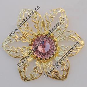 Iron Cabochons With Crystal Beads. Fashion jewelry findings. Lead-free. Flower 41mm Sold by Bag