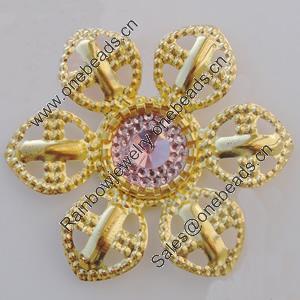 Iron Cabochons With Crystal Beads. Fashion jewelry findings. Lead-free. Flower 45mm Sold by Bag