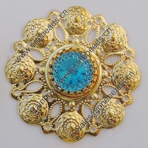 Iron Cabochons With Crystal Beads. Fashion jewelry findings. Lead-free. Flower 48mm Sold by Bag