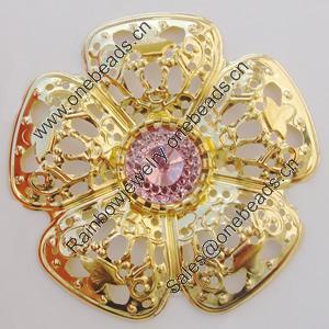 Iron Cabochons With Crystal Beads. Fashion jewelry findings. Lead-free. Flower 49mm Sold by Bag