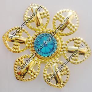 Iron Cabochons With Crystal Beads. Fashion jewelry findings. Lead-free. Flower 55mm Sold by Bag