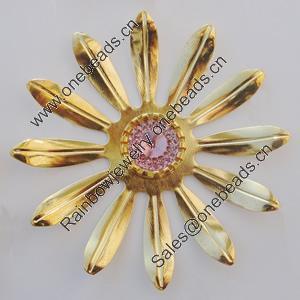 Iron Cabochons With Crystal Beads. Fashion jewelry findings. Lead-free. Flower 63mm Sold by Bag