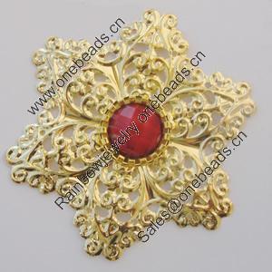 Iron Cabochons With Resin Beads. Fashion jewelry findings. Lead-free. Flower 54mm Sold by Bag