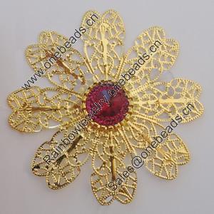 Iron Cabochons With Crystal Beads. Fashion jewelry findings. Lead-free. Flower 64mm Sold by Bag