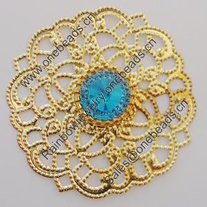 Iron Cabochons With Crystal Beads. Fashion jewelry findings. Lead-free. Flower 55mm Sold by Bag