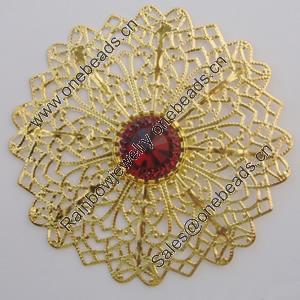 Iron Cabochons With Crystal Beads. Fashion jewelry findings. Lead-free. Flower 65mm Sold by Bag